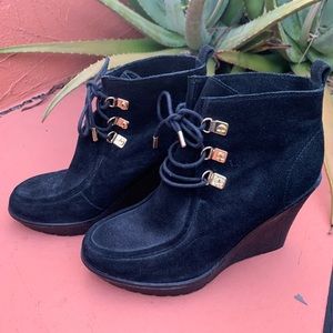 C Wonder Suede Wedge Lace Up Boots Size 7 1/2